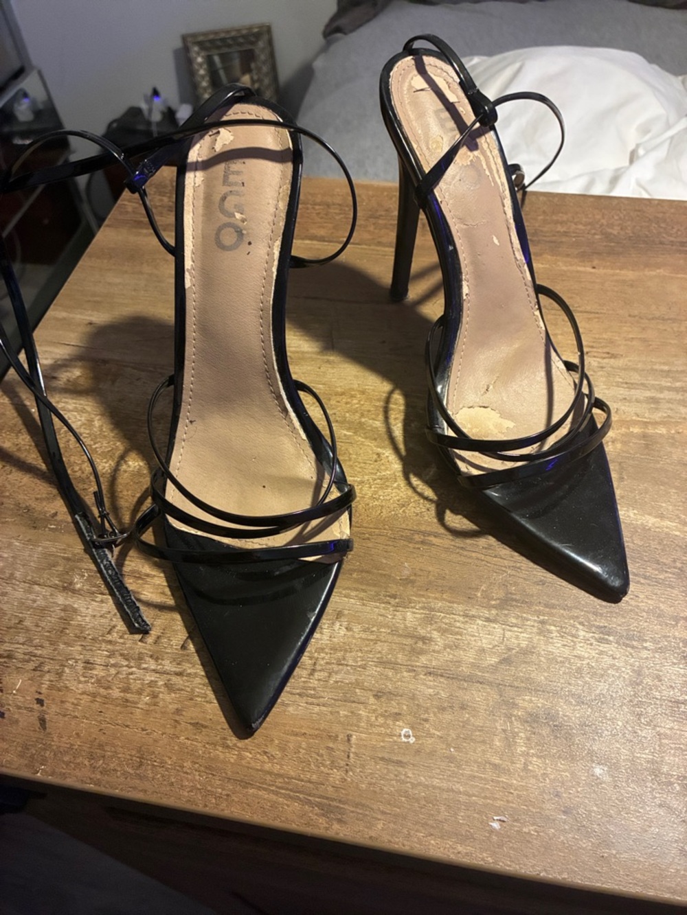 “EGO” Women’s Shiny Black Strappy Stiletto Pumps